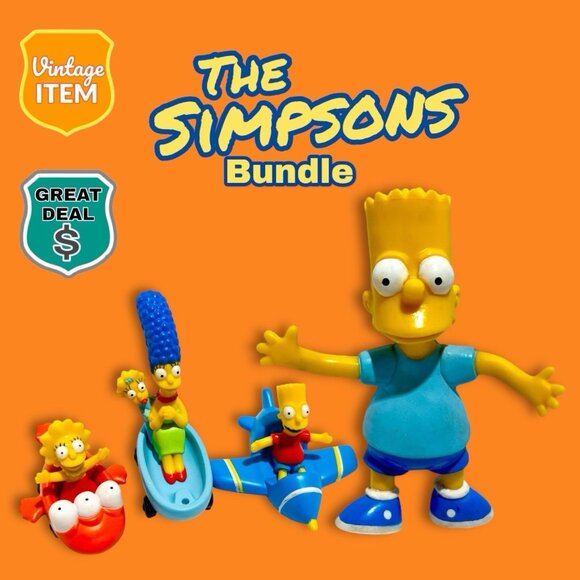 Vintage 1990 Jesco Bendable Bart Simpson & Krusty World Vehicles Lisa Marge Bart - Picture 1 of 8